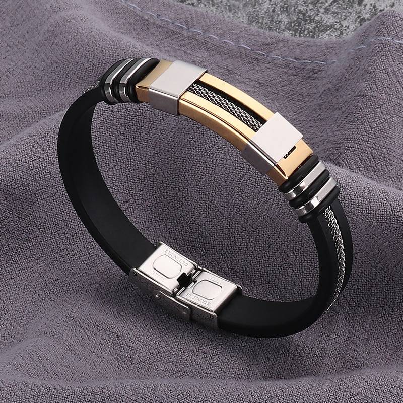 PULSERA Stainless Steel Silicone Black Bracelet Men - RB Fashion Jewellery
