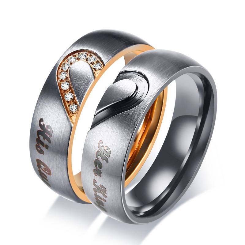 EMBER – Cute Heart Printed Stainless Steel Couple Rings Men Men Rings Rings size: 10|11|12|5|6|7|8|9