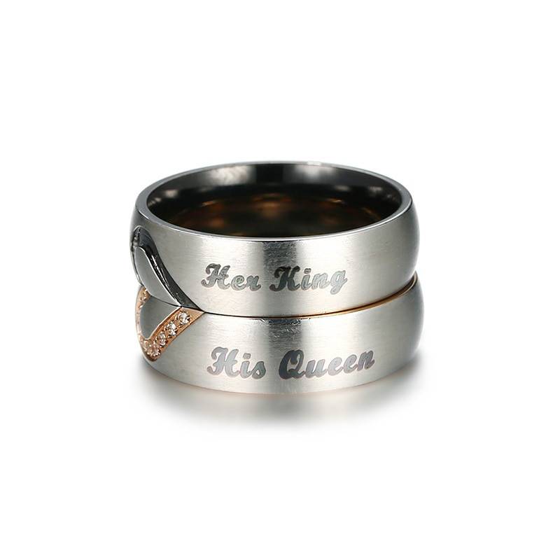 EMBER – Cute Heart Printed Stainless Steel Couple Rings Men Men Rings Rings size: 10|11|12|5|6|7|8|9