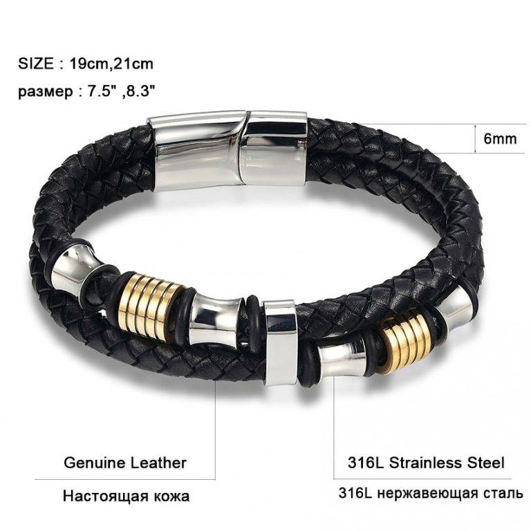 XQNI Fashionable Leather Stainless Steel Men Bracelets - RB Fashion ...
