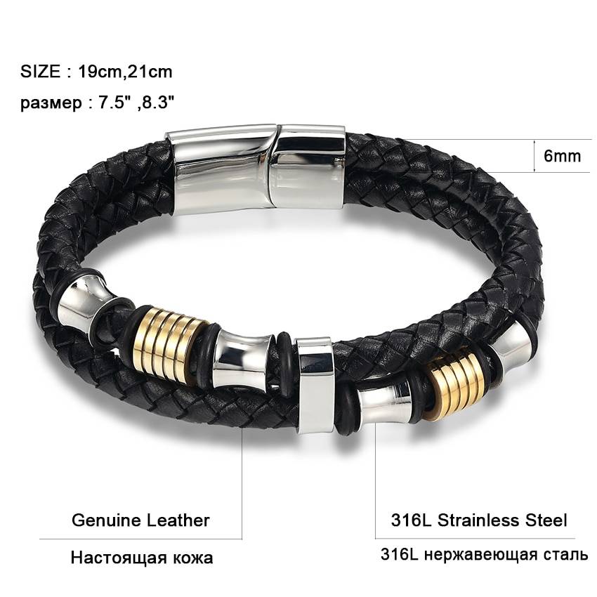 XQNI Fashionable Leather Stainless Steel Men Bracelets Men Men Bracelets 8d255f28538fbae46aeae7: Gold|Silver