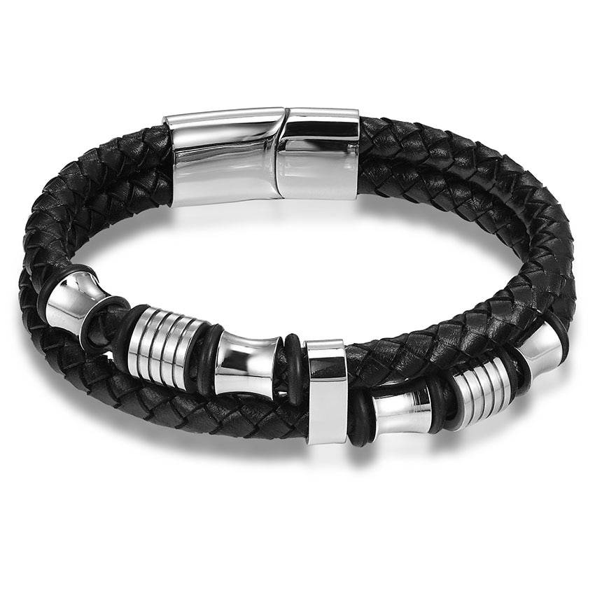 XQNI Fashionable Leather Stainless Steel Men Bracelets Men Men Bracelets 8d255f28538fbae46aeae7: Gold|Silver