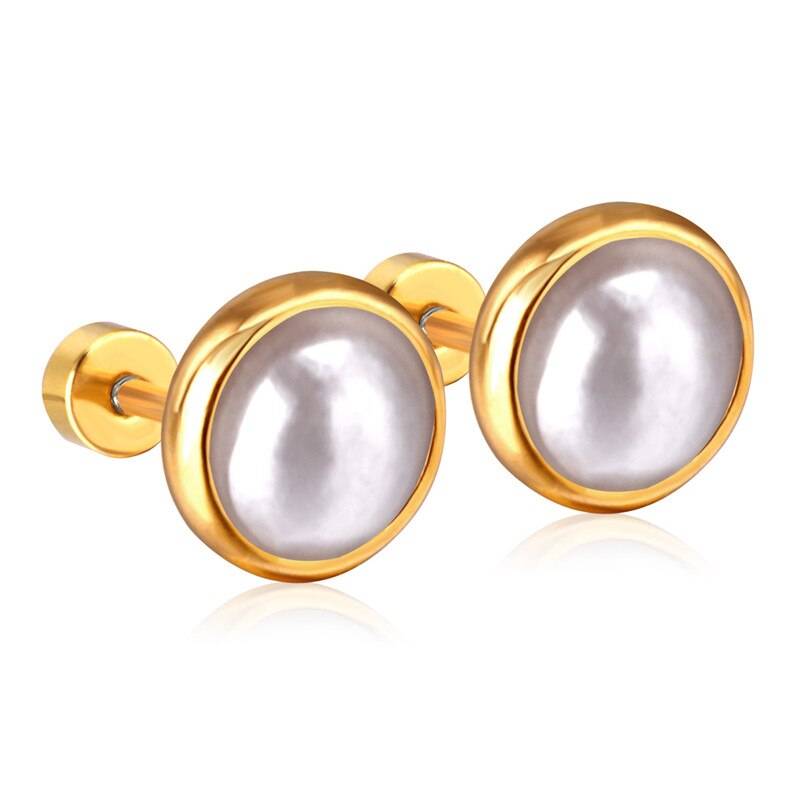 ELA – Stainless Steel Surround Pearl Stud Earrings Earrings Stud Earrings 8d255f28538fbae46aeae7: Gold|Silver