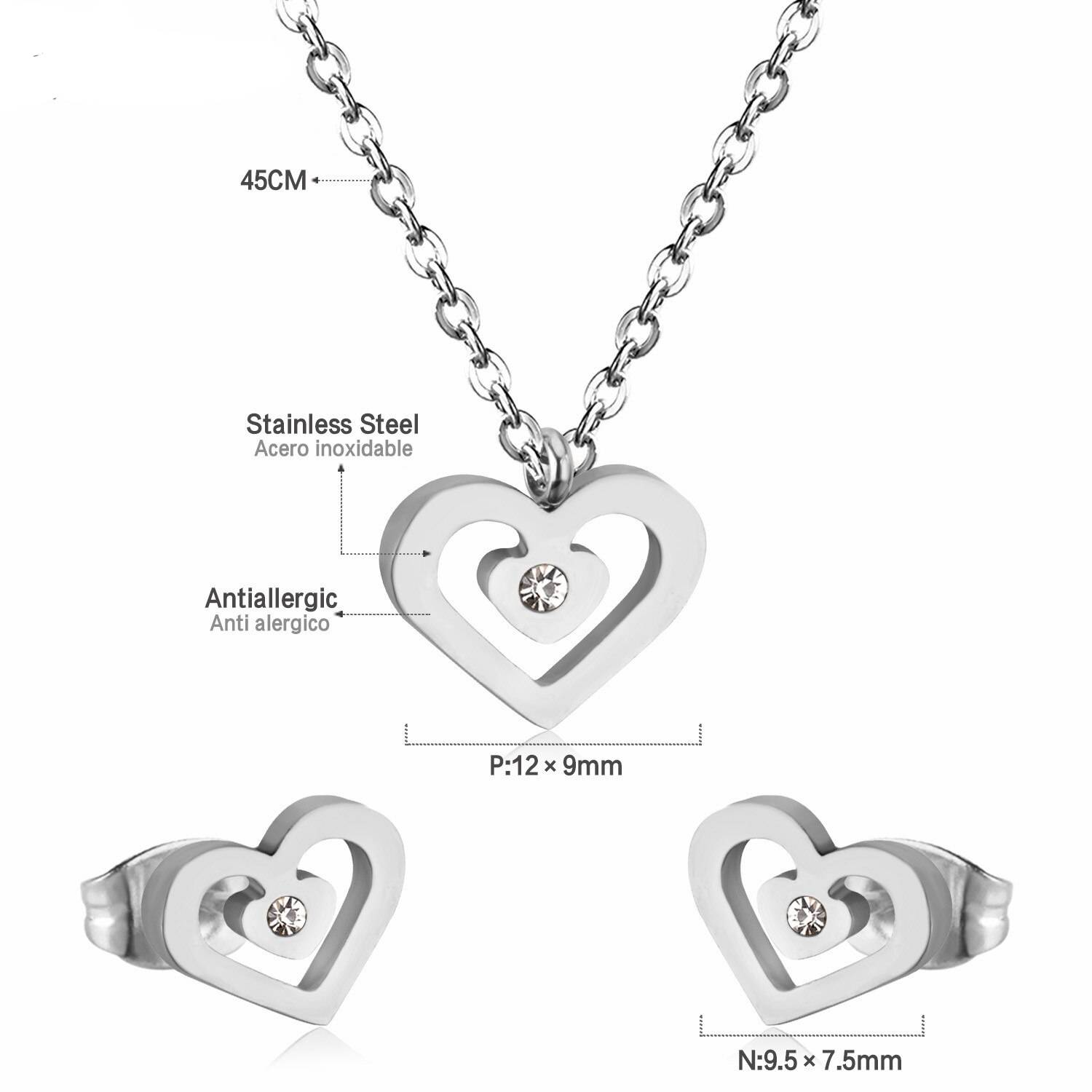 Nora – Stainless Steel Cubic Zirconia Heart Jewellery Set Jewellery Sets 8d255f28538fbae46aeae7: Gold|Silver