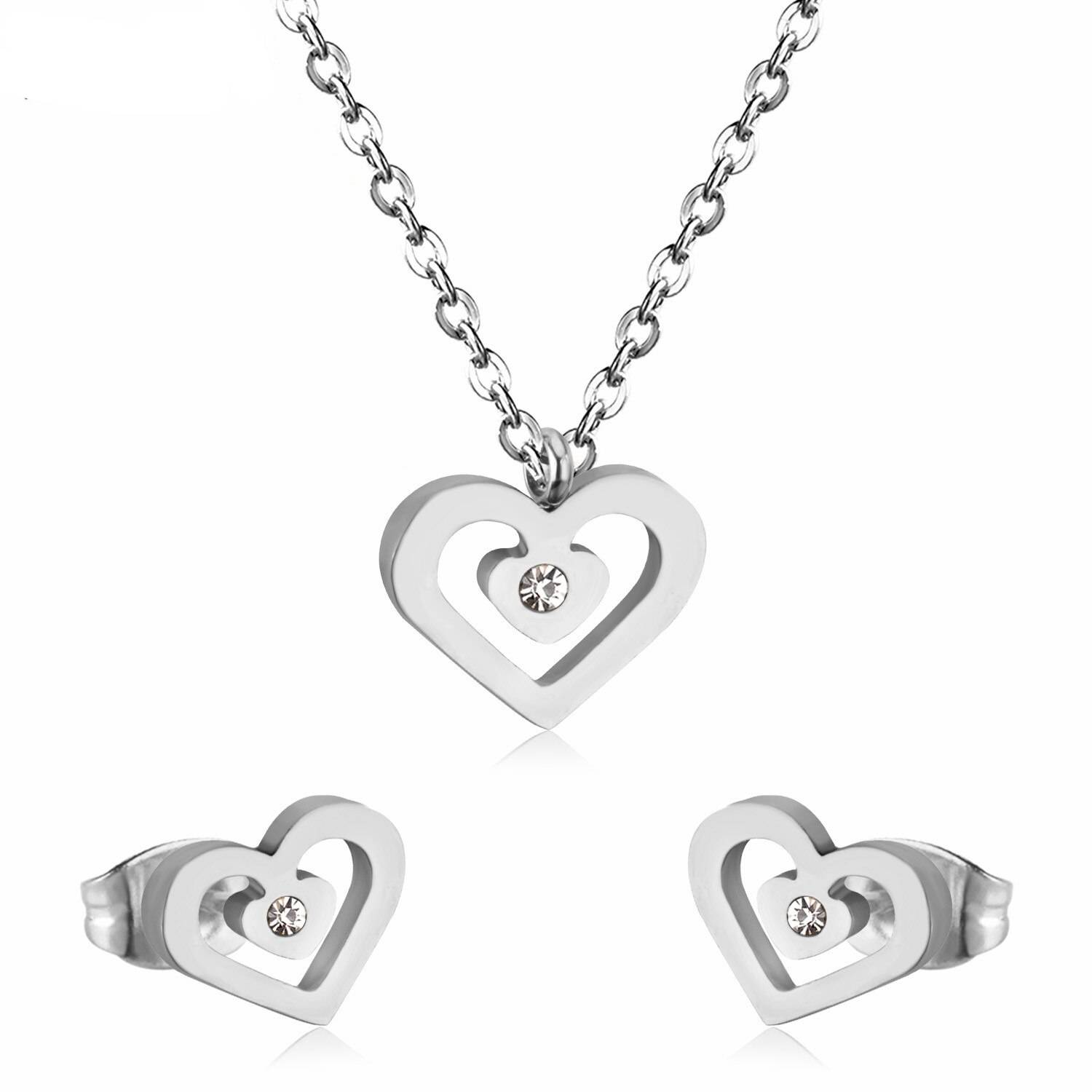 Nora – Stainless Steel Cubic Zirconia Heart Jewellery Set Jewellery Sets 8d255f28538fbae46aeae7: Gold|Silver