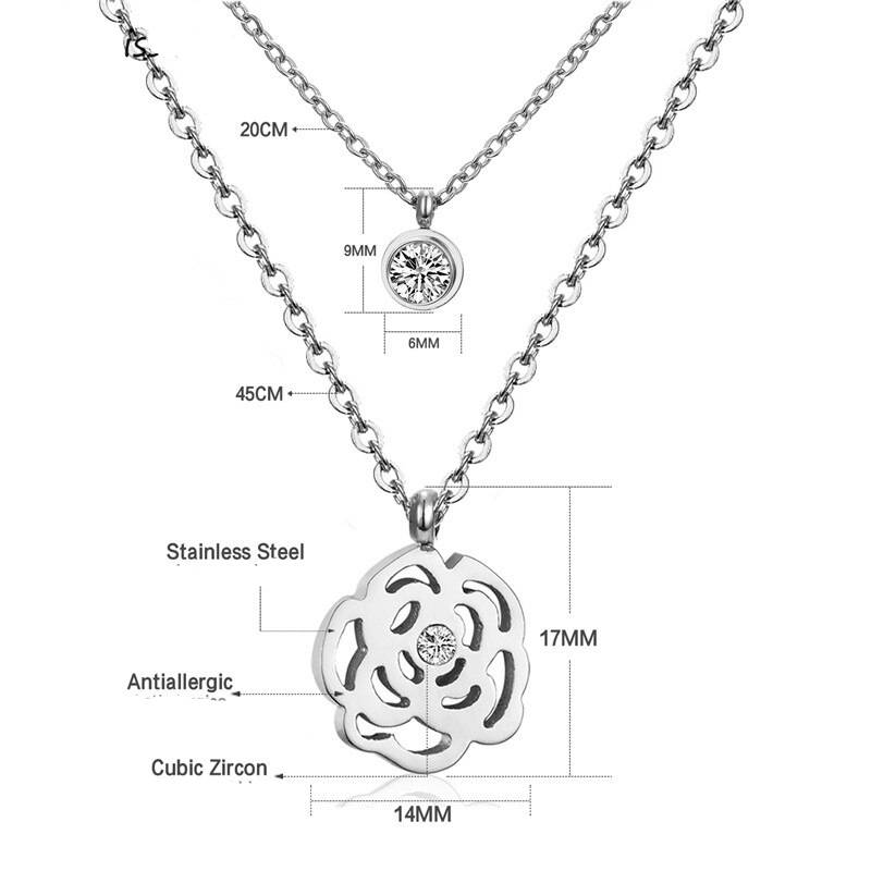 ZEE – Stainless Steel Layered Flower Pendant Necklace Layered Necklace Necklaces 8d255f28538fbae46aeae7: Gold|Steel