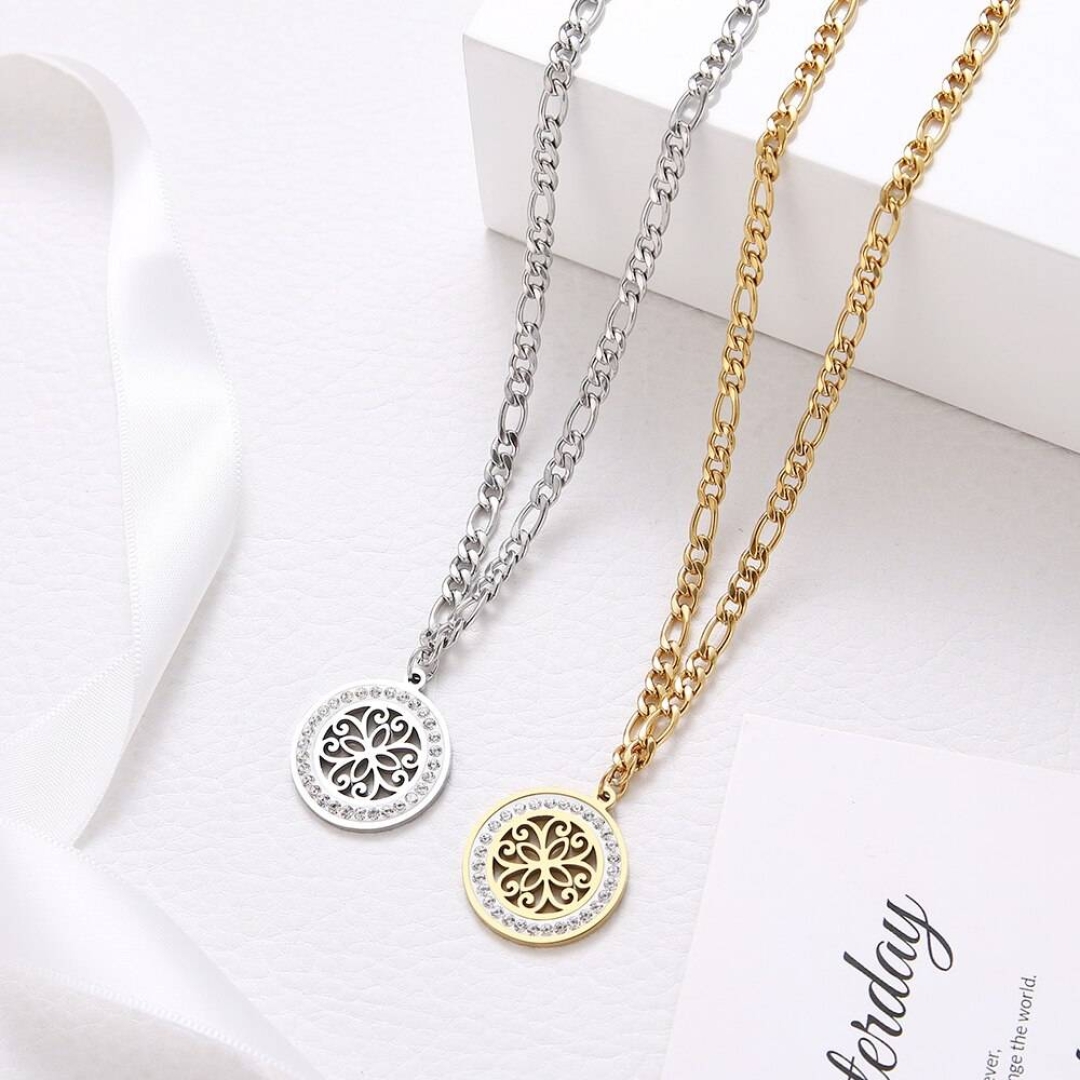 VEE - Stainless Steel Vintage Pattern Crystal Necklace - RB Fashion ...