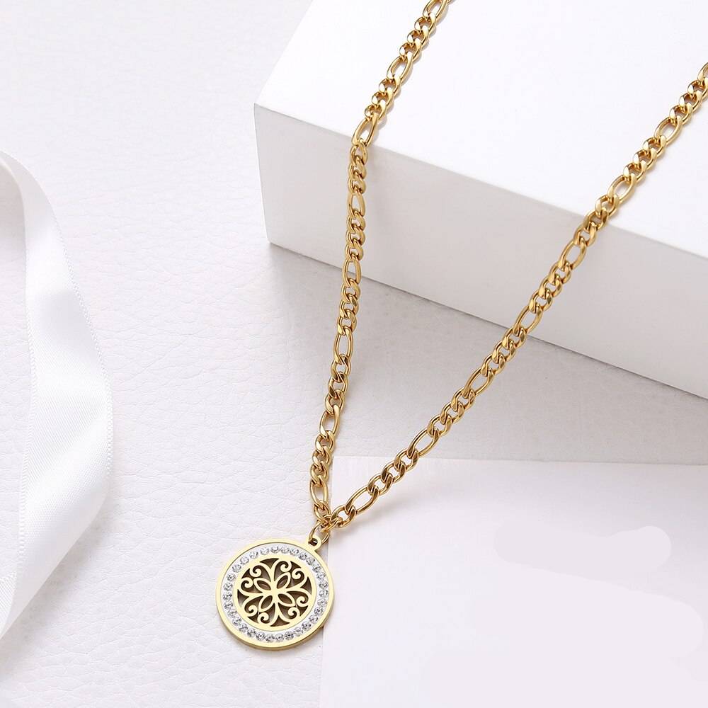 VEE – Stainless Steel Vintage Pattern Crystal Necklace Necklaces Pendant Necklace 8d255f28538fbae46aeae7: Gold-color|Silver