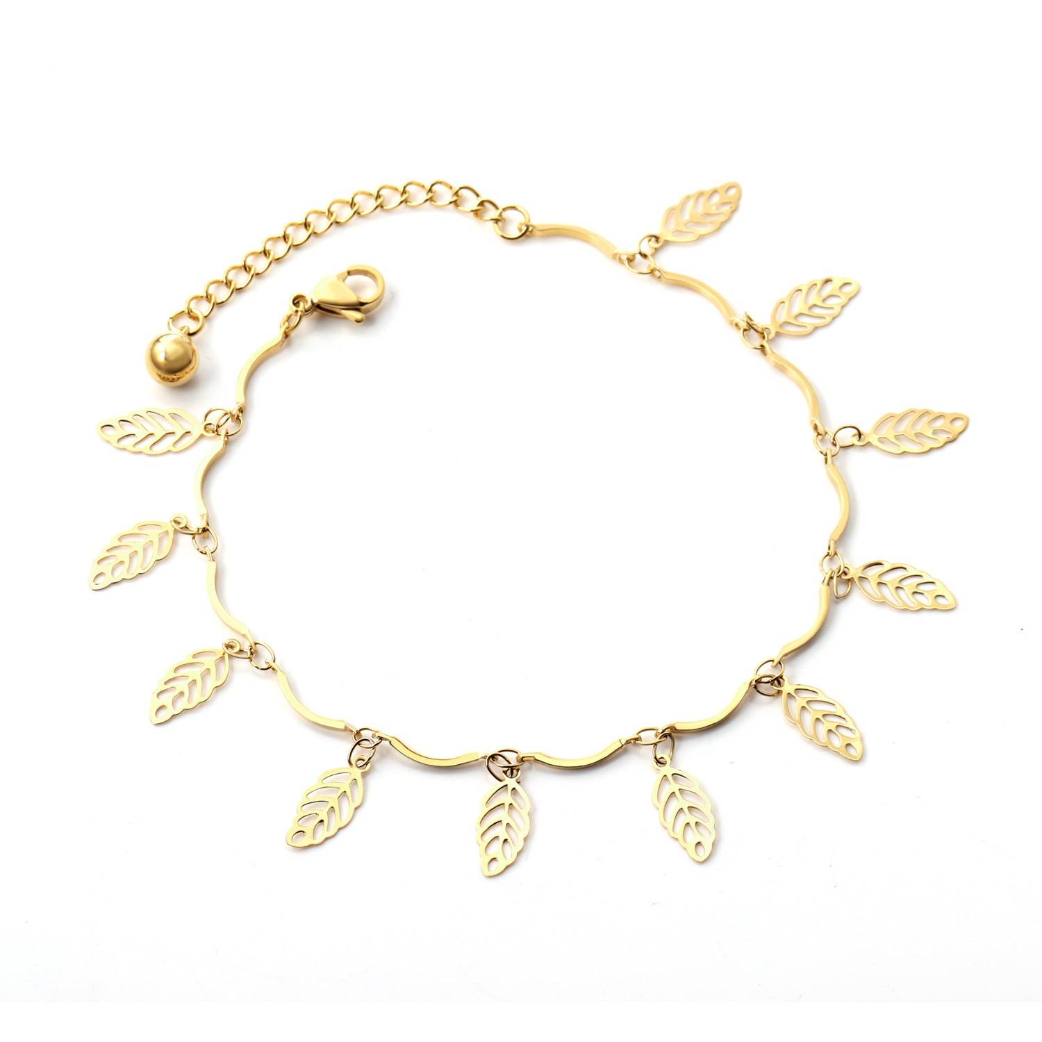 LOLA – Stainless Steel Leaf Chains Anklet Anklets 8d255f28538fbae46aeae7: Gold