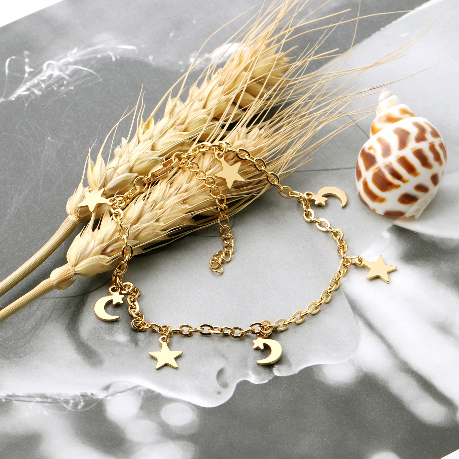 DIANA – Stainless Steel Star and Moon Anklet Anklets 8d255f28538fbae46aeae7: Gold
