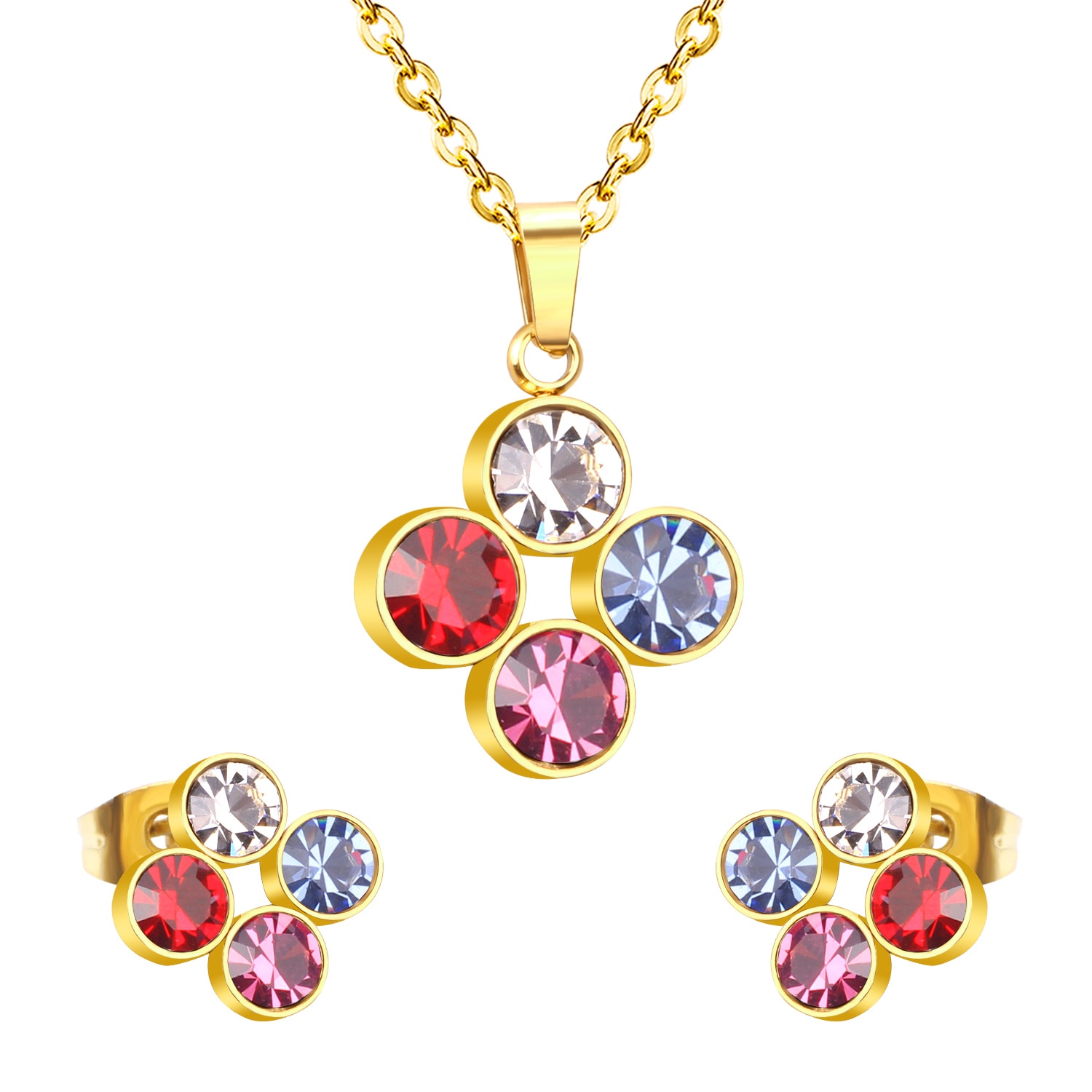 Nella – Stainless Steel Multicolour Crystal Jewellery Sets Jewellery Sets 8d255f28538fbae46aeae7: 1|2