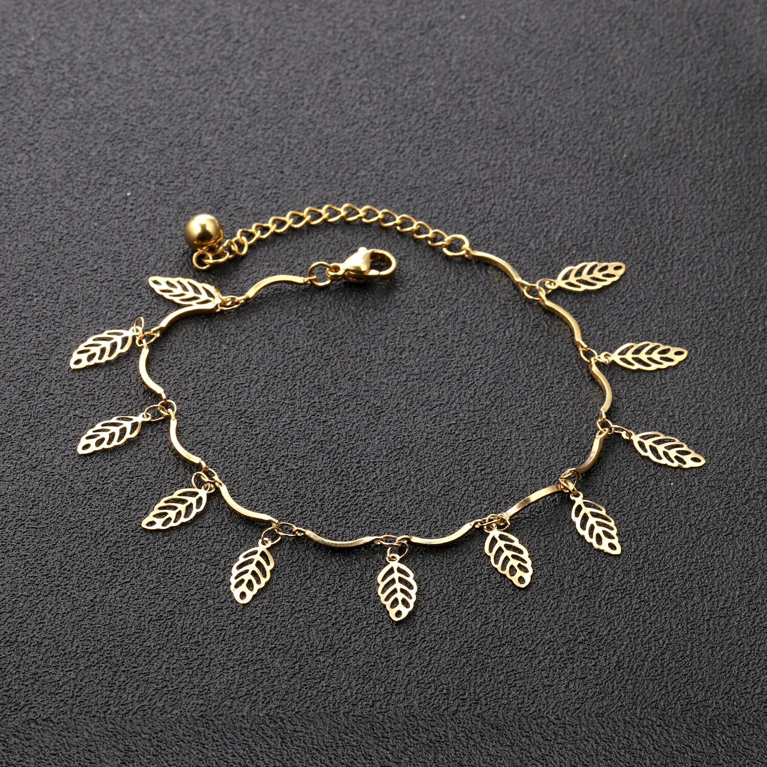 LOLA – Stainless Steel Leaf Chains Anklet Anklets 8d255f28538fbae46aeae7: Gold