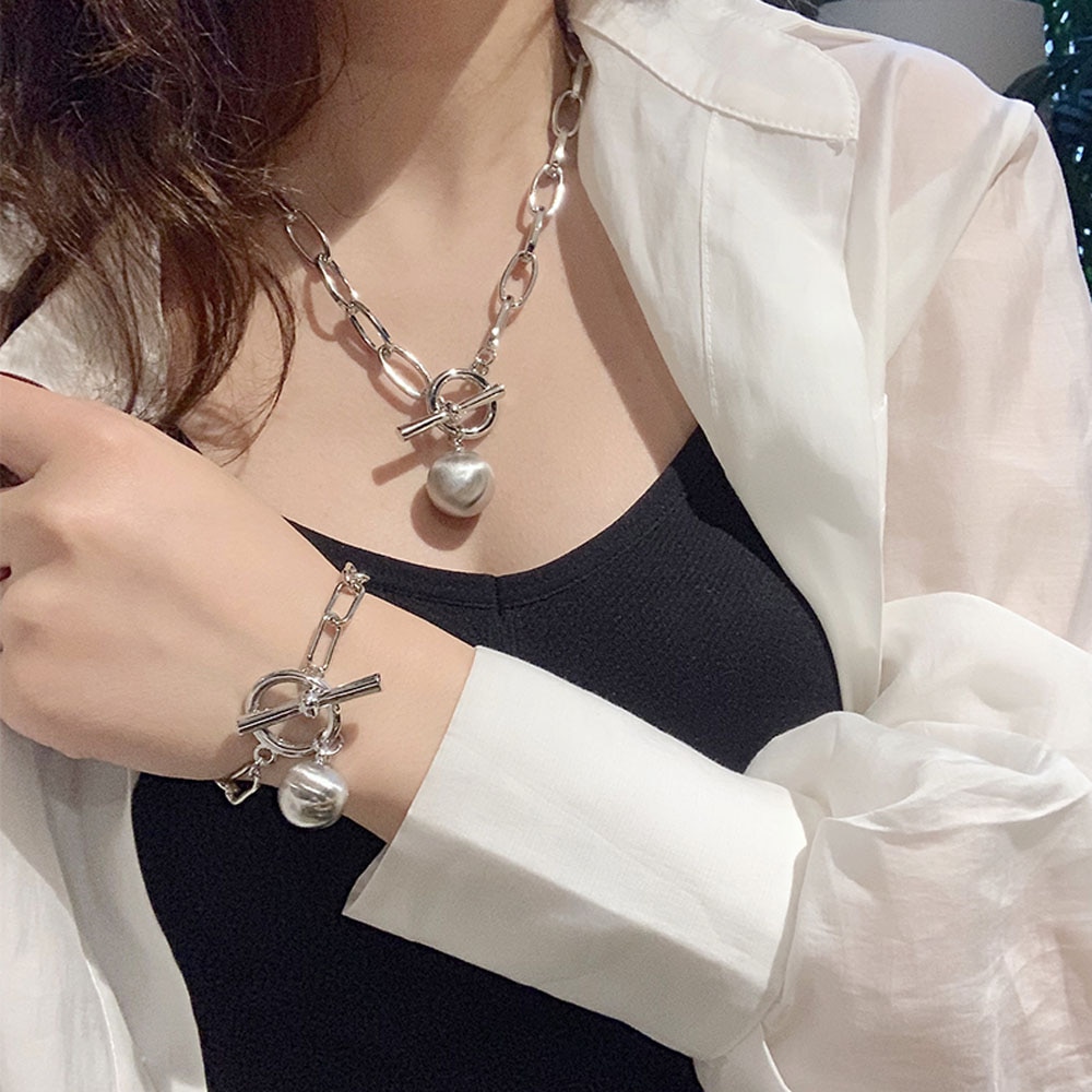 Trendy Hip Hop Oval Chain Ball Pendant Necklace and Bracelet – MARIE Bracelets Jewellery Sets Necklaces 8d255f28538fbae46aeae7: Gold bracelet|Gold Necklace|Silver bracelet|Silver Necklace