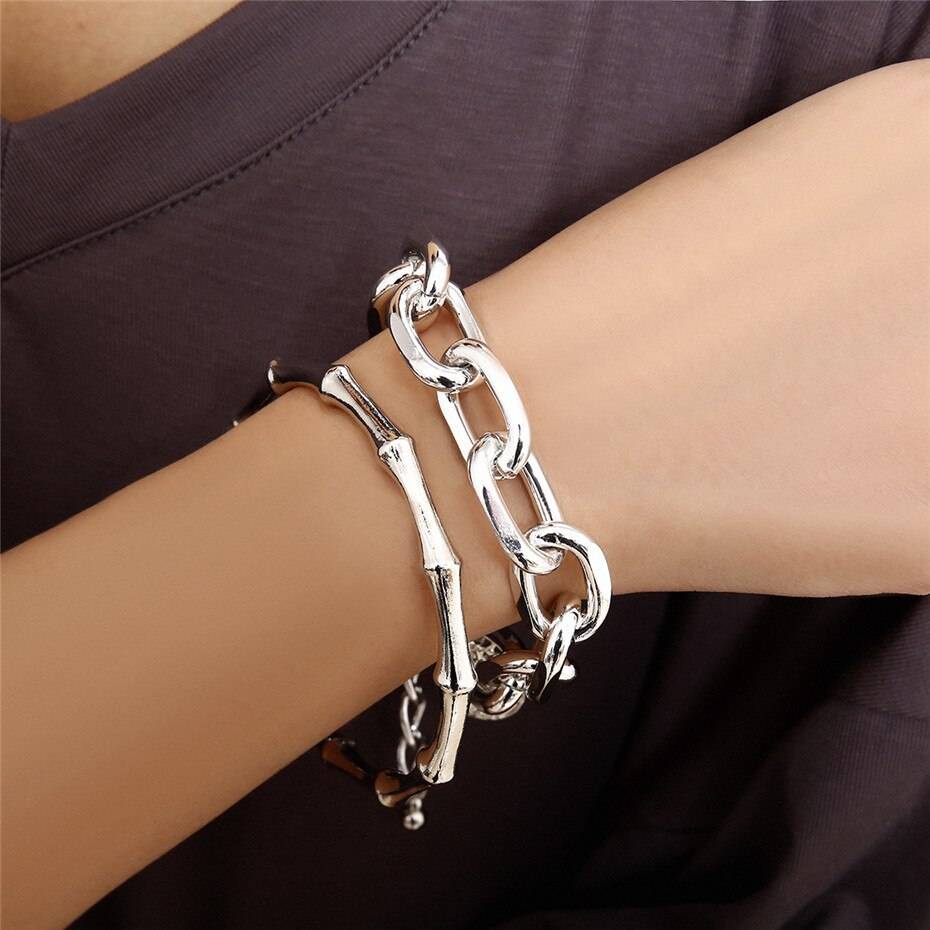 Punk Bamboo Chunky Chain Bracelet Set – RANTI Bangles Bracelets 8d255f28538fbae46aeae7: Gold Set|silver color