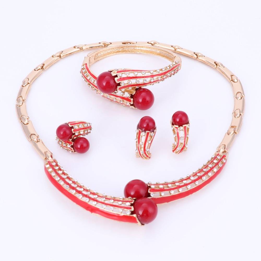 Brand Jewelry Set Gold Color Jewelry Sets Women Wedding Accessories For Women Simulated Pearl Crystal Necklace Earrings Set Wedding Jewellery Set 8d255f28538fbae46aeae7: Black|Blue|Brown|Purple|Red|white
