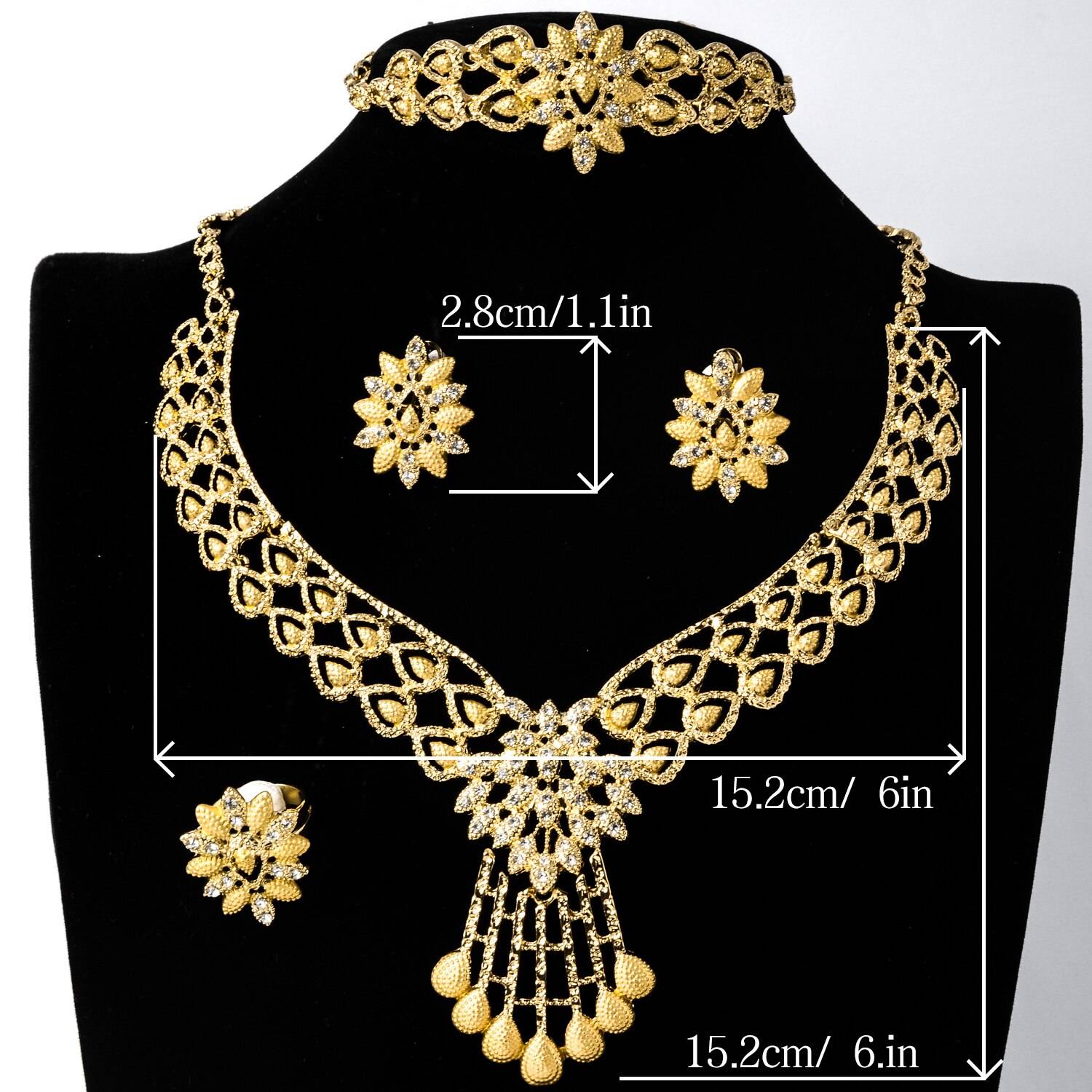 Sunny Jewelry African Dubai New Hot Sale Gold Planted Bridal Wedding Set Earrings Necklace Bangle Ring For Women Classic Party Wedding Jewellery Set 8d255f28538fbae46aeae7: Jewelry Sets