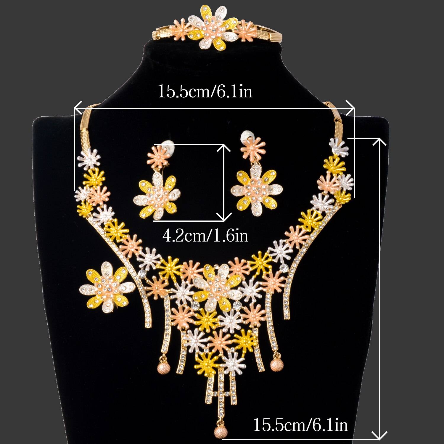 ZEADear Jewelry Sets Hot Sale Bridal Wedding Three Tone Flower Shape Earrings Necklace Bracelet Ring For Women Romantic Gift Wedding Jewellery Set 8d255f28538fbae46aeae7: Jewelry Sets