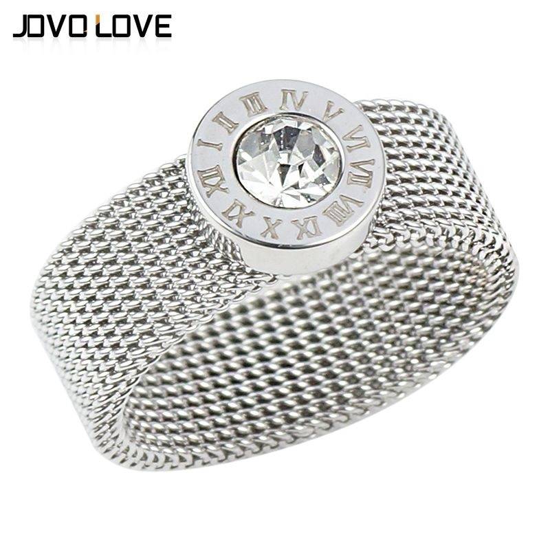 Gold Silver Color Stainless Steel Ring Big Round Crystal Mesh Finger Ring Roman Numerals Rings Round Titanium Ring for Women Men Rings 2ced06a52b7c24e002d45d: 6|7|8|9