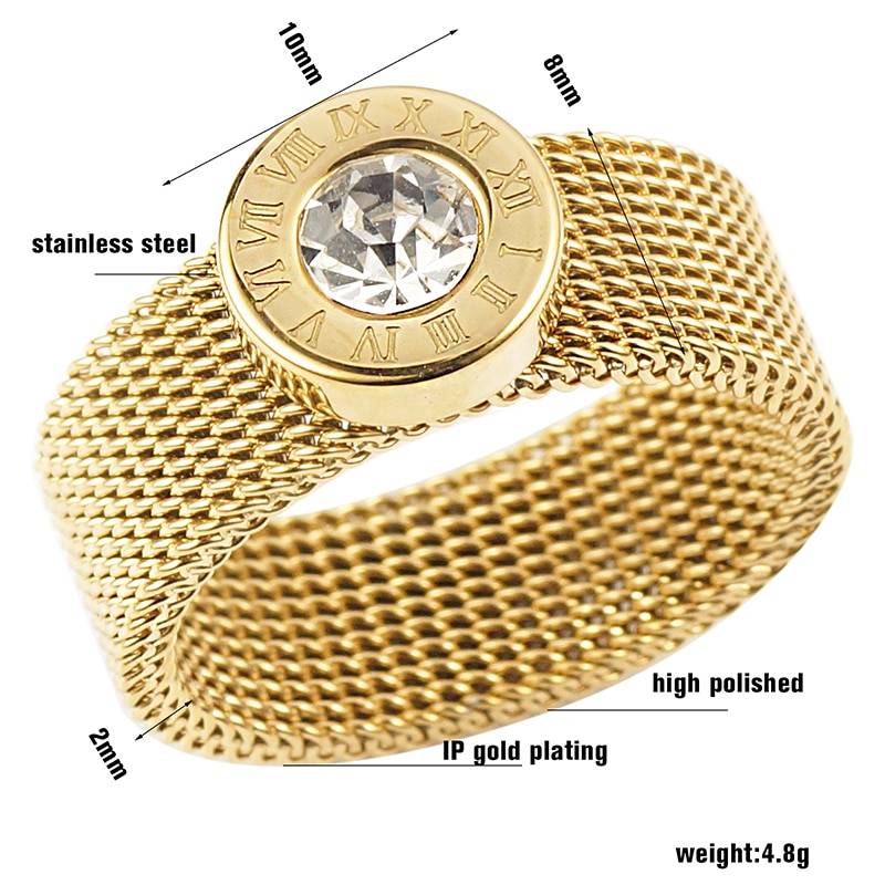 Gold Silver Color Stainless Steel Ring Big Round Crystal Mesh Finger Ring Roman Numerals Rings Round Titanium Ring for Women Men Rings 2ced06a52b7c24e002d45d: 6|7|8|9