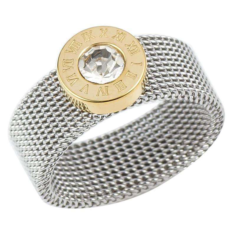 Gold Silver Color Stainless Steel Ring Big Round Crystal Mesh Finger Ring Roman Numerals Rings Round Titanium Ring for Women Men Rings 2ced06a52b7c24e002d45d: 6|7|8|9