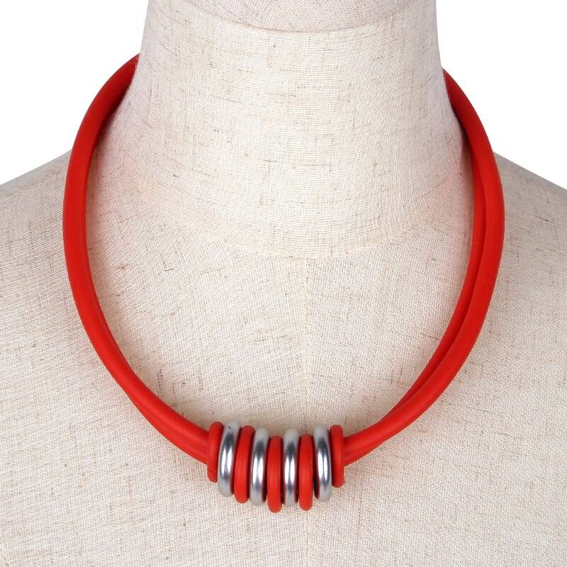 YD&YDBZ New Metal Circle Pendant Necklaces For Women Multicolor Silicone Rubber Statement Necklace Sweater Chain Costume Jewelry Handmade Metal Color: Red
