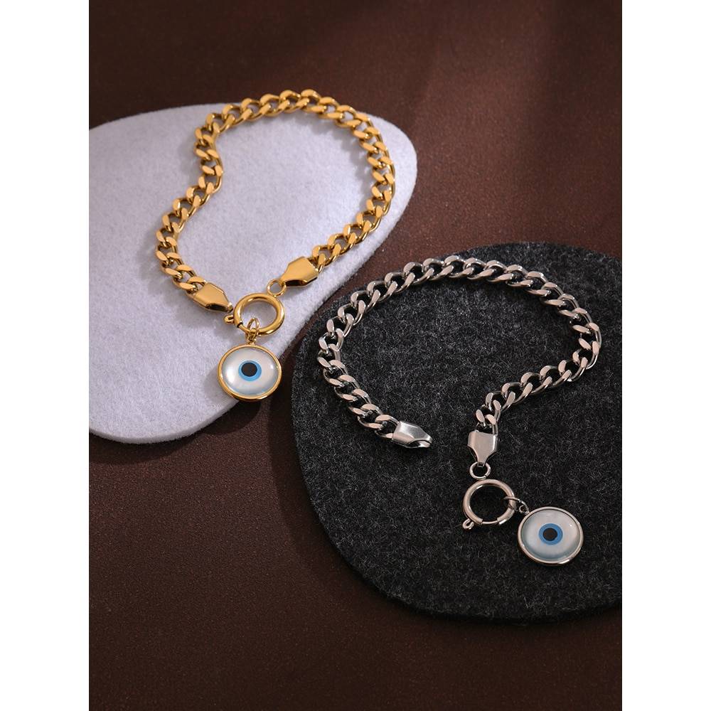 Yhpup Shell Evil Eye Pendant Necklace Stainless Steel Necklace Bracelet Jewelry Set For Women Turkish Wedding Gift 2021 Jewellery Sets 8d255f28538fbae46aeae7: YH141ABracelet Gold|YH142ABracelet Steel|YH146ANecklace Gold|YH148ANecklace Steel