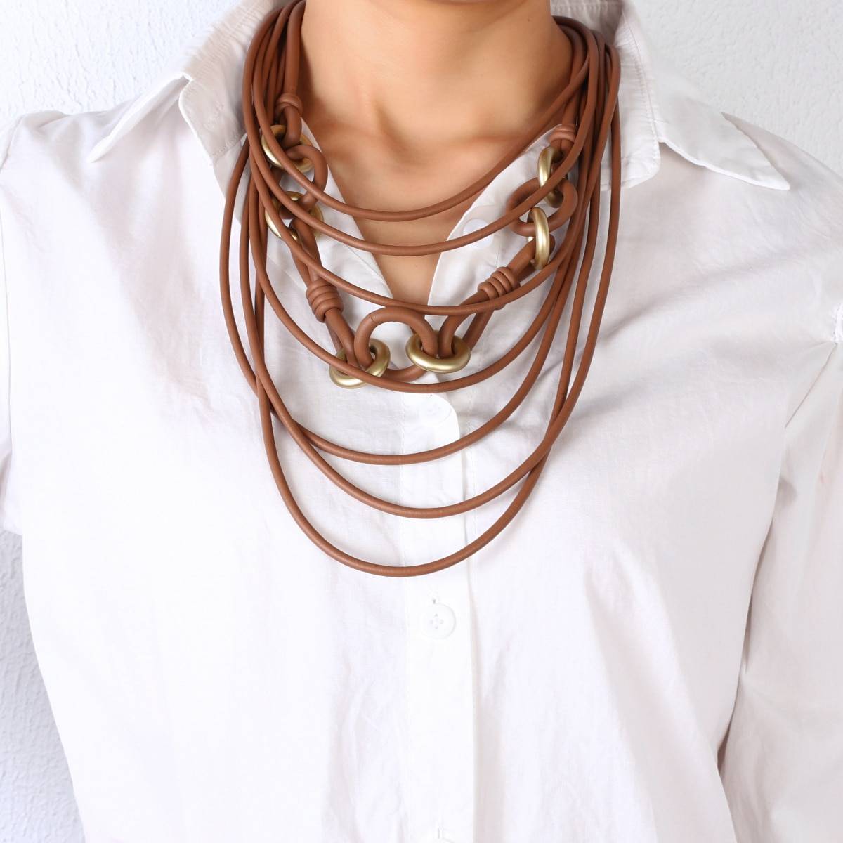 Amorcome Handmade Rubber on the Neck Long Necklace for Women Jewelry Punk Circle Sweater Chain Necklace Clothing Accessories Uncategorized 8d255f28538fbae46aeae7: Brown