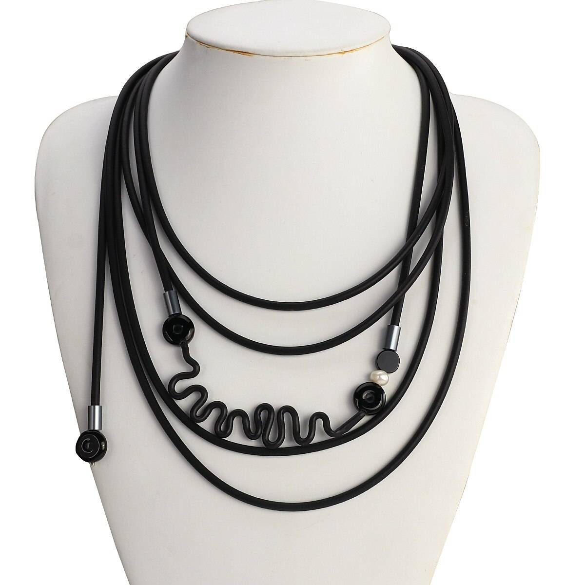 Hyperbole Silicone and Beads Layered Necklaces for Women – YANA Uncategorized Handmade Jewellery Layered Necklace Mother's Day Gifts Necklaces Statement Necklace 8d255f28538fbae46aeae7: Black