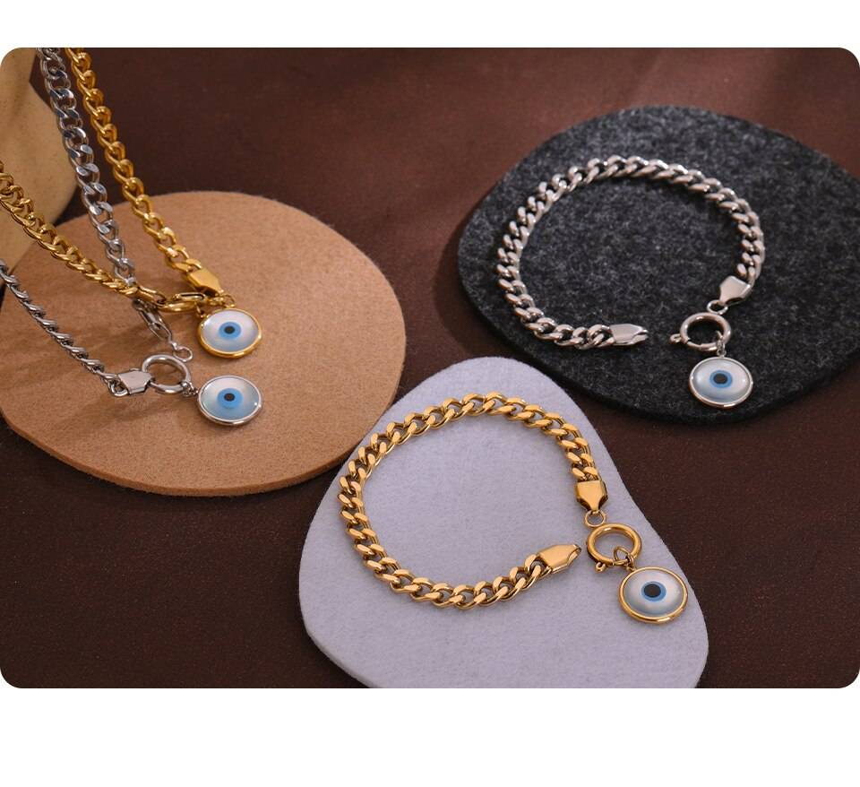 Natural Shell Blue Eye Pendant Necklace and Bracelet – ECE Bracelets Jewellery Sets Pendant Necklace 8d255f28538fbae46aeae7: YH141ABracelet Gold|YH142ABracelet Steel|YH146ANecklace Gold|YH148ANecklace Steel