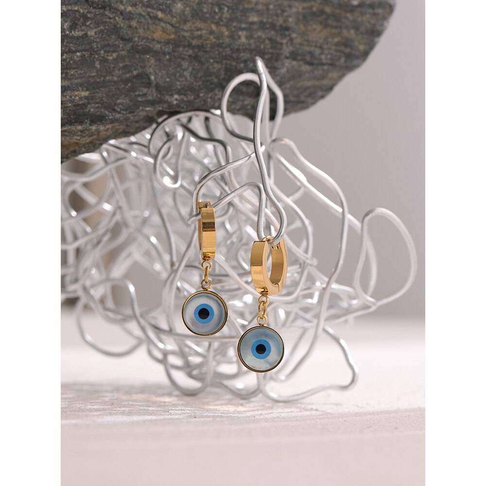 Yhpup Stainless Steel Eye Bead Hoop Earrings Natural Shell Jewelry Trendy Metal Geometric Huggie Earrings for Women Party Gift Uncategorized 8d255f28538fbae46aeae7: YH504A Gold