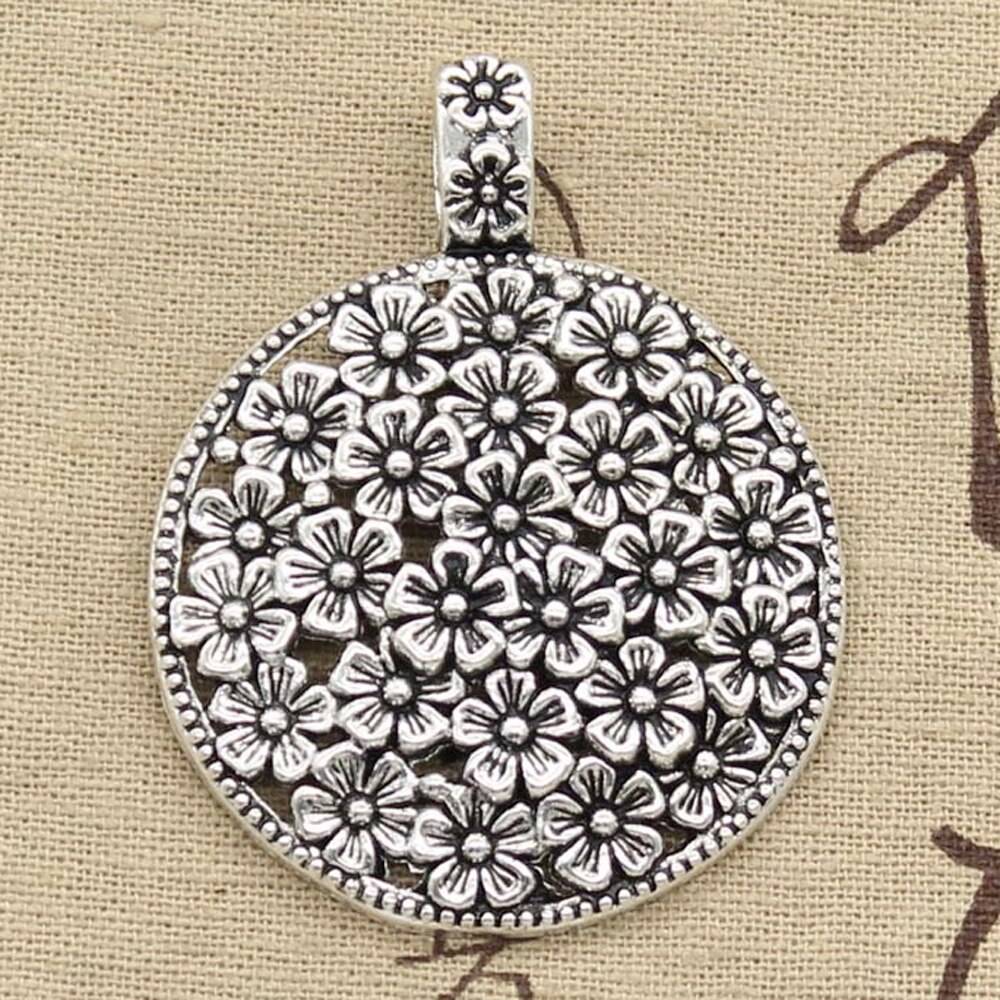 2pcs Charms Large Flower Covered Disc 58x45mm Antique Silver Color Plated Pendants Making DIY Handmade Tibetan Finding Jewelry Uncategorized Brand Name: hroryn