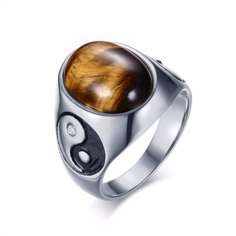Opal Rings for Men Golden Stainless Steel Tiger's Eye Oval Stone Men's Jewellery Uncategorized Ring Size: 7 Main Stone Color: Tigereye