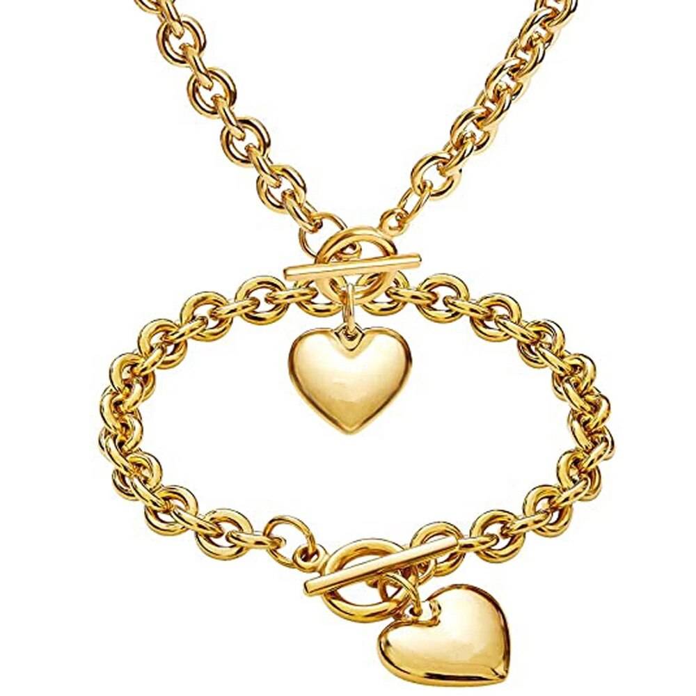 Heart Necklace and Bracelet Set for Women – SIMI Jewellery Sets 8d255f28538fbae46aeae7: Gold|Silver