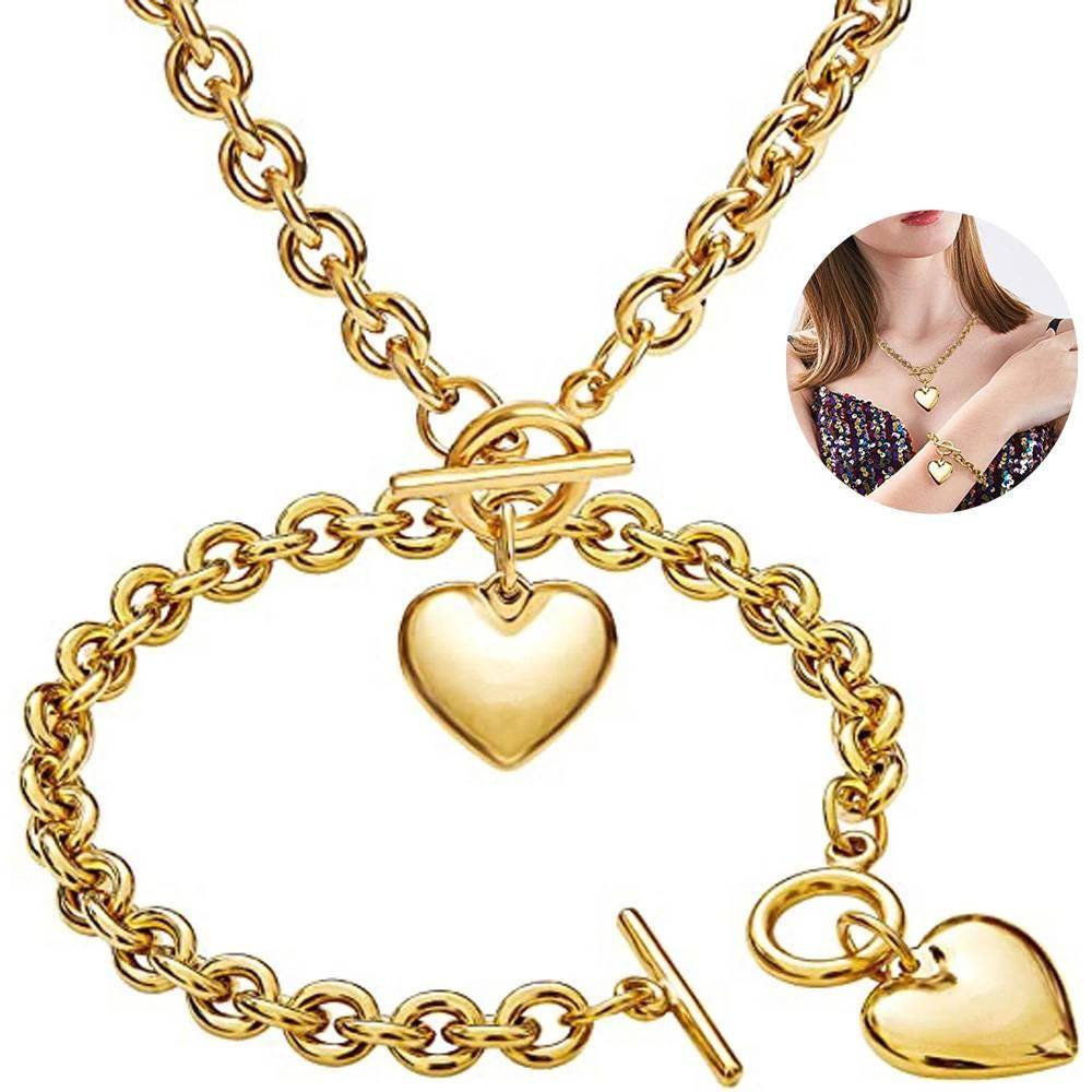 Love Heart Necklace and Bracelet Jewelry Sets for Women Gift Stainless Steel Engagement Wedding Party Chain Set Jewelry Fashion Jewellery Sets 8d255f28538fbae46aeae7: Gold|Silver