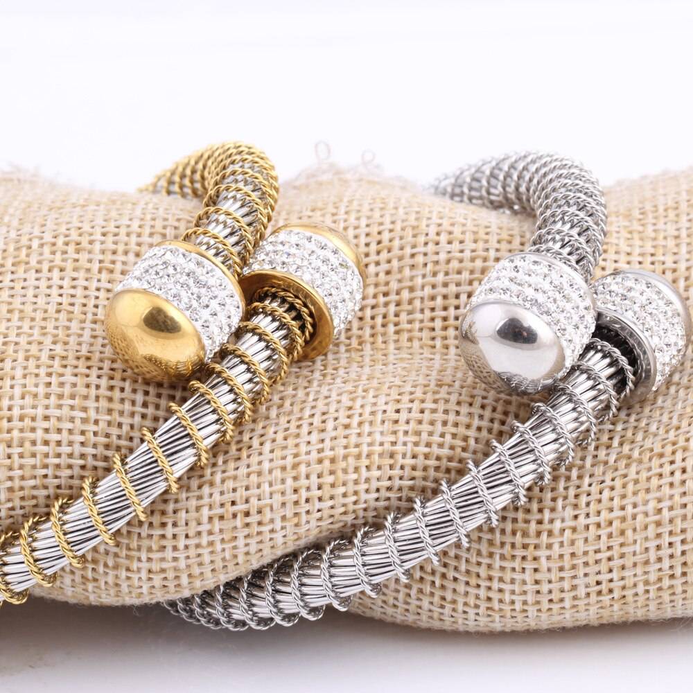 Adjustable Two Colors Fashion Women Bracelet Fashion Stainless Steel Jewelry Elastic Wire Charm Clasp Bracelets Bangles Bangles 8d255f28538fbae46aeae7: Gold|Silver