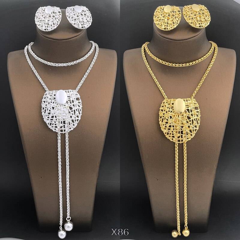 Dubai Gold Colored Jewelry For Women Adjustable Long Chain Necklace Color Hollow Out Big Pendant Earrings Set Wedding Party Gift Jewellery Sets 8d255f28538fbae46aeae7: 1|2