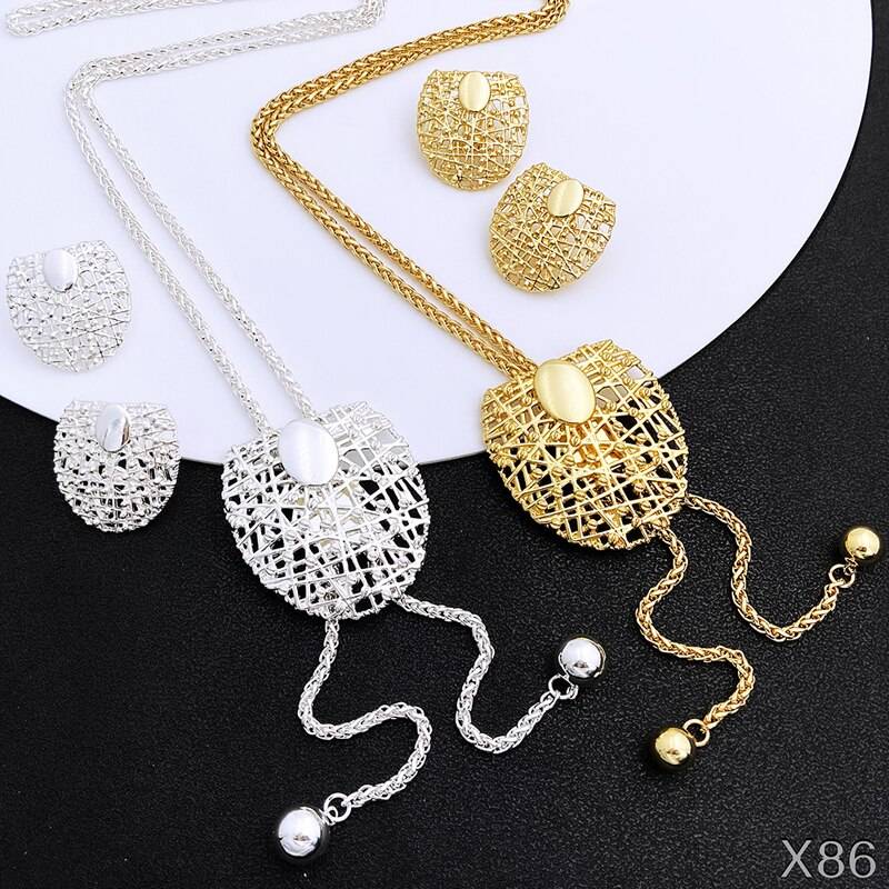 Dubai Gold Colored Jewelry For Women Adjustable Long Chain Necklace Color Hollow Out Big Pendant Earrings Set Wedding Party Gift Jewellery Sets 8d255f28538fbae46aeae7: 1|2