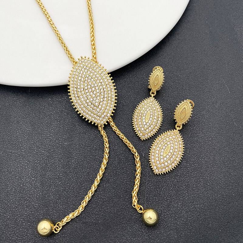 Dubai Gold Colored Jewelry For Women Long Chain Necklacet Earrings Set Large Pendant colliers de bijoux de mode Jewellery Sets 8d255f28538fbae46aeae7: 1|2|3|4|5