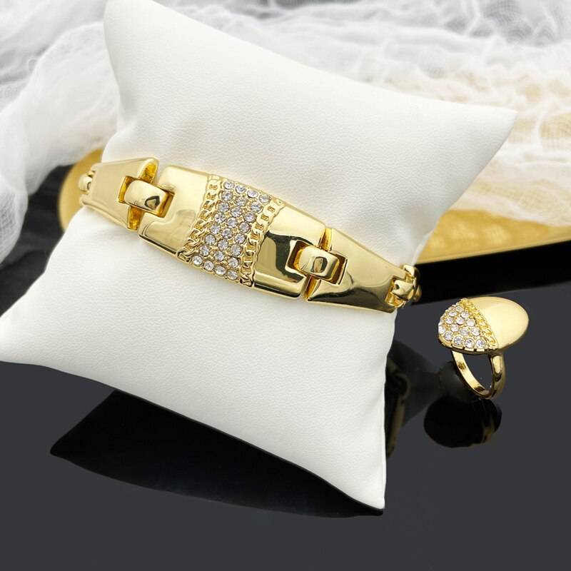 Gold Plated Jewelry Set Dubai Fashion Women Necklace Earrings Big Bracelet Nigerian Bridal Fine Jewelry Jewellery Sets 8d255f28538fbae46aeae7: 1|2|3
