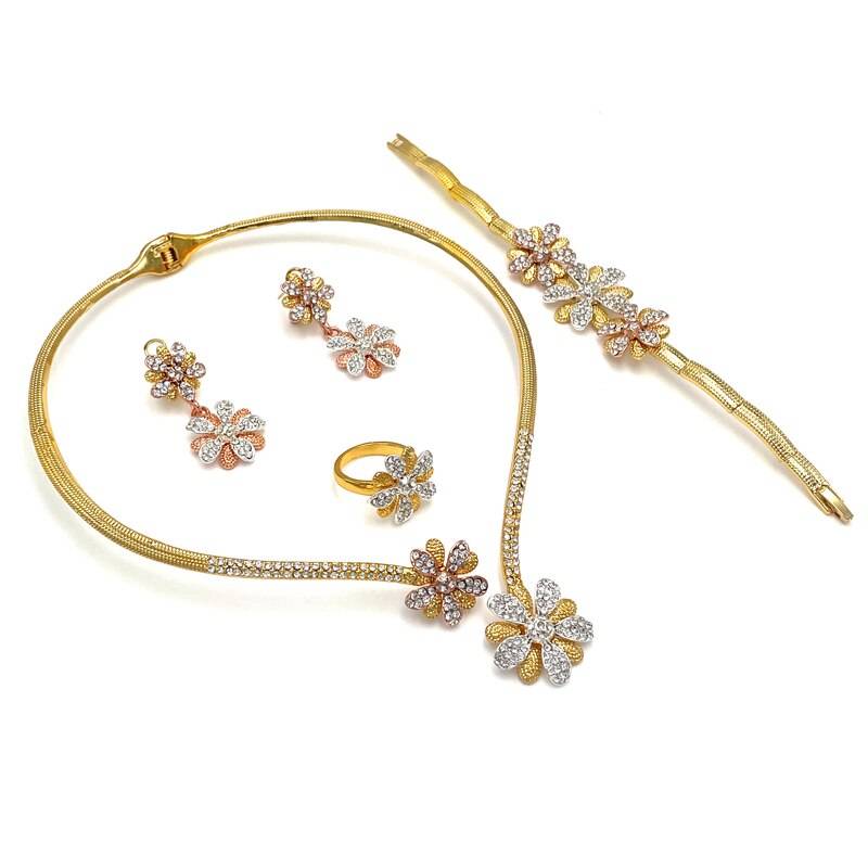 Women's Gold Plated Jewelry Set Fashion Flower Shape Jewelry Necklace Earrings For Wedding Party Jewellery Sets Origin: Mainland China