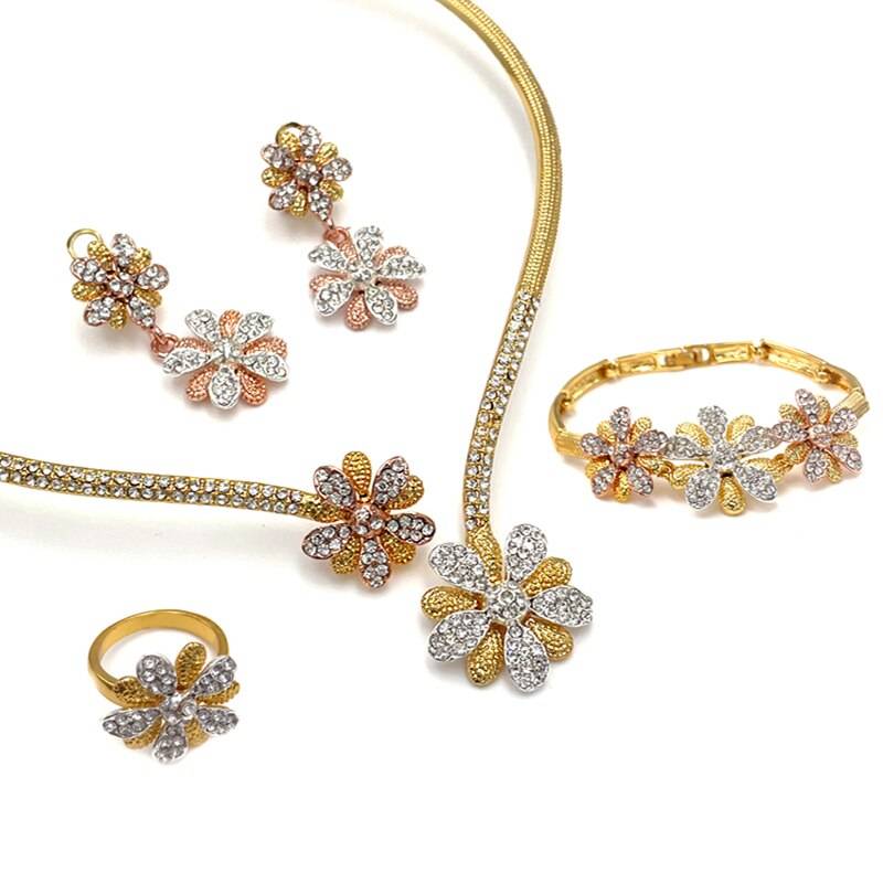 Women's Gold Plated Jewelry Set Fashion Flower Shape Jewelry Necklace Earrings For Wedding Party Jewellery Sets Origin: Mainland China