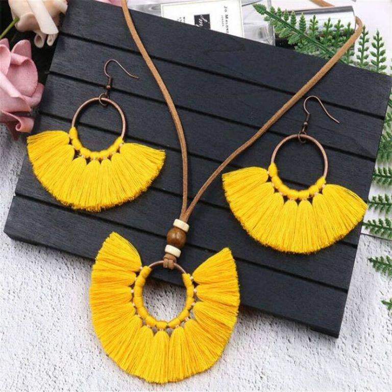 2019 Women's Earring and Necklace for Party Cute Tassel Indian Jewelry Set for Women Fashion Jwelry for Women Handmade Jewellery Metal Color: H21990