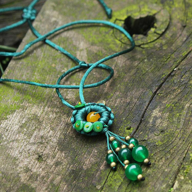 Cute Bohemian Handmade Women’s Pendant Necklace Handmade Jewellery color: Green