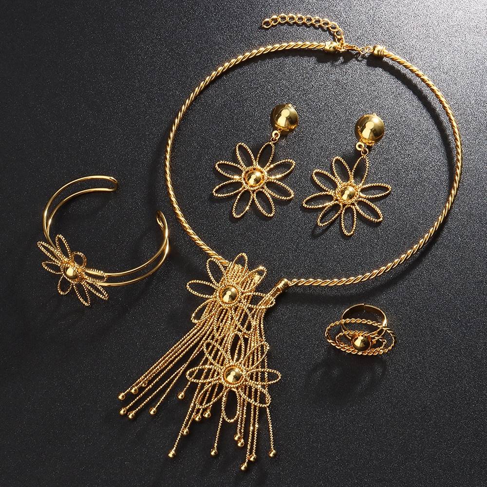 Fashion Jewelry Gold Color Dubai Jewelry Sets For Women African Party Wedding Gifts Necklace Bracelet Earrings Ring Jewellery Wedding Jewellery Set 8d255f28538fbae46aeae7: YKJ117|YKJ118