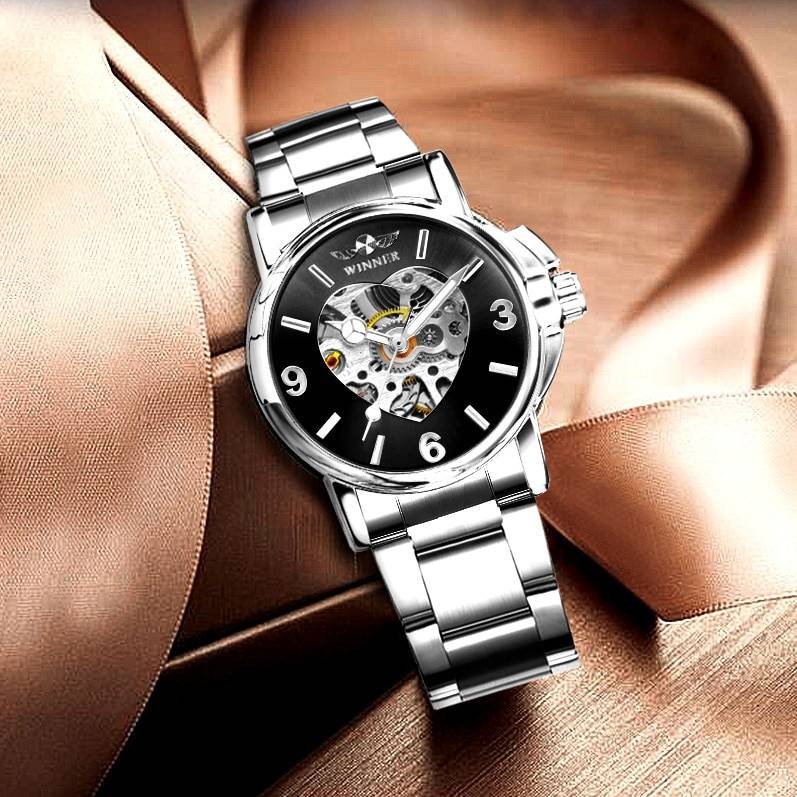 WINNER Watches Women Fashion Watch 2020 Automatic Mechanical Golden Heart Skeleton Dial Stainless Steel Band Elegant Lady Watch Watches color: BO GOLDEN|BO GOLDEN BLACK|BO GOLDEN PINK|BO GOLDEN WHITE|BO SILVER BLACK|BO SILVER WHITE|Golden|GOLDEN BLACK|GOLDEN PINK|GOLDEN WHITE|Silver + White|Silver Black