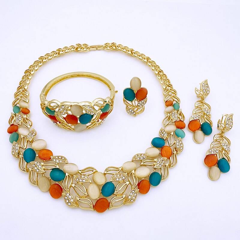 Latest Opal Jewelry Set For Women Elegant Dubai 18K Gold Plated Necklace Earrings Ring Bracelet Luxury Wedding Party Accessories Uncategorized 8d255f28538fbae46aeae7: 424-1white|424-2Colorful
