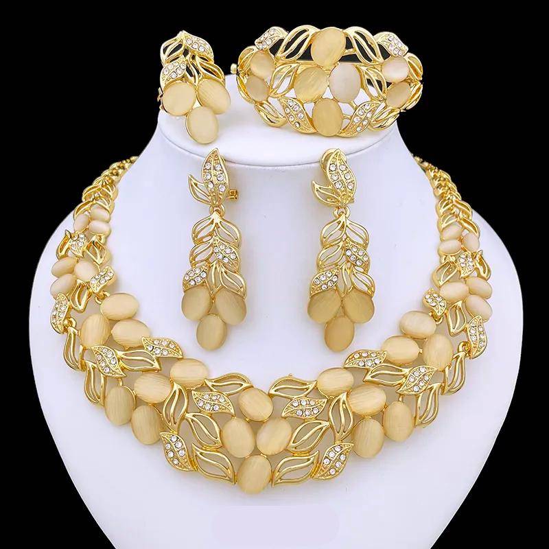 Latest Opal Jewelry Set For Women Elegant Dubai 18K Gold Plated Necklace Earrings Ring Bracelet Luxury Wedding Party Accessories Uncategorized 8d255f28538fbae46aeae7: 424-1white|424-2Colorful