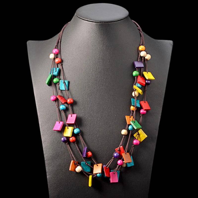 Bohemia Multilayer Wooden Beads Necklace Handmade Jewellery Chain Type: Rope Chain