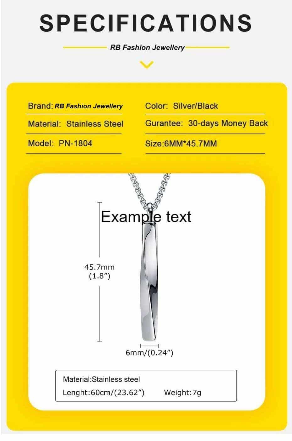 Stainless Steel Mobius Bar Pendant Necklaces for Men Men Men Necklaces